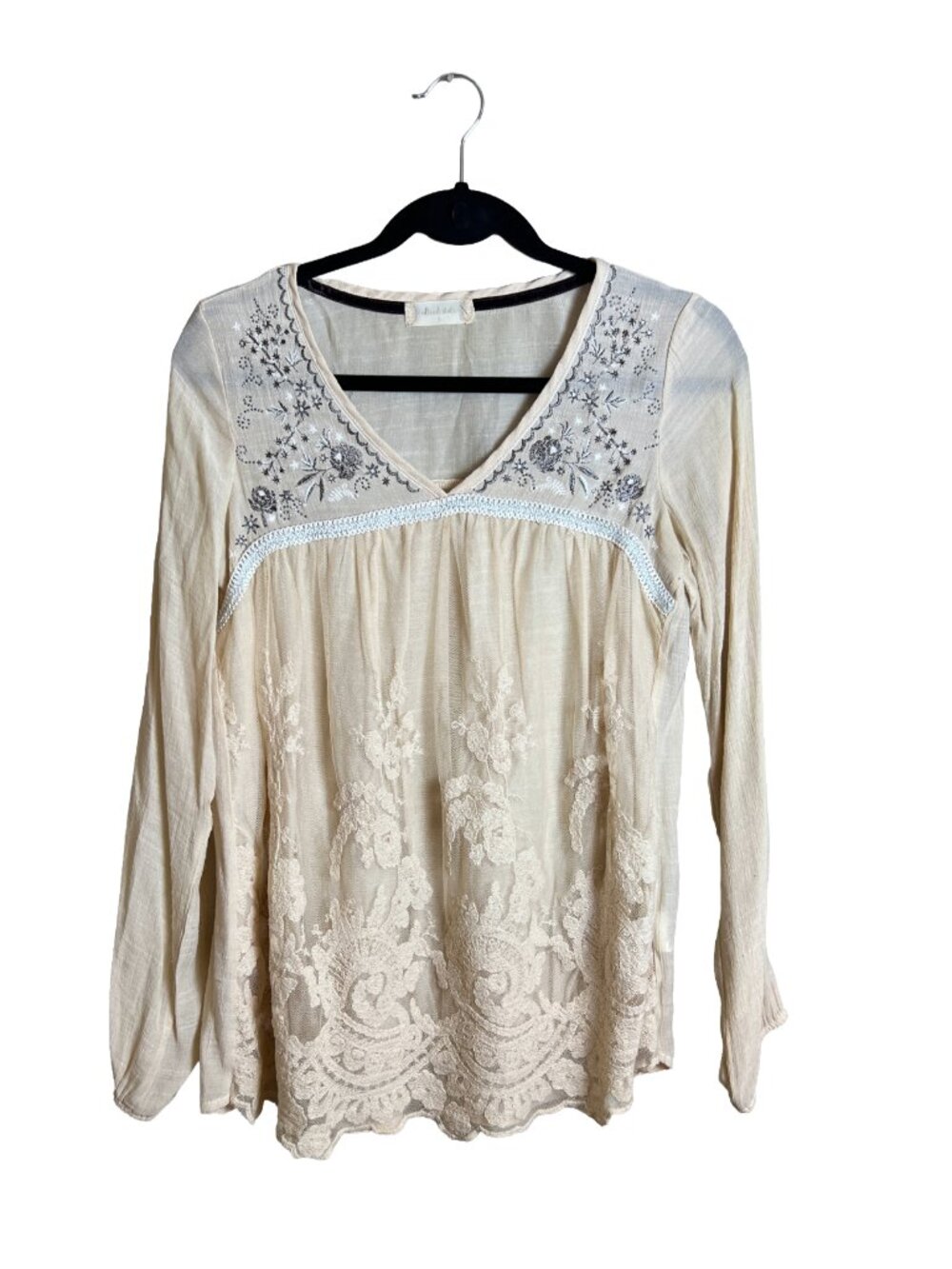 Altar'd State Boho Embroidered Lace Blouse Cream Small